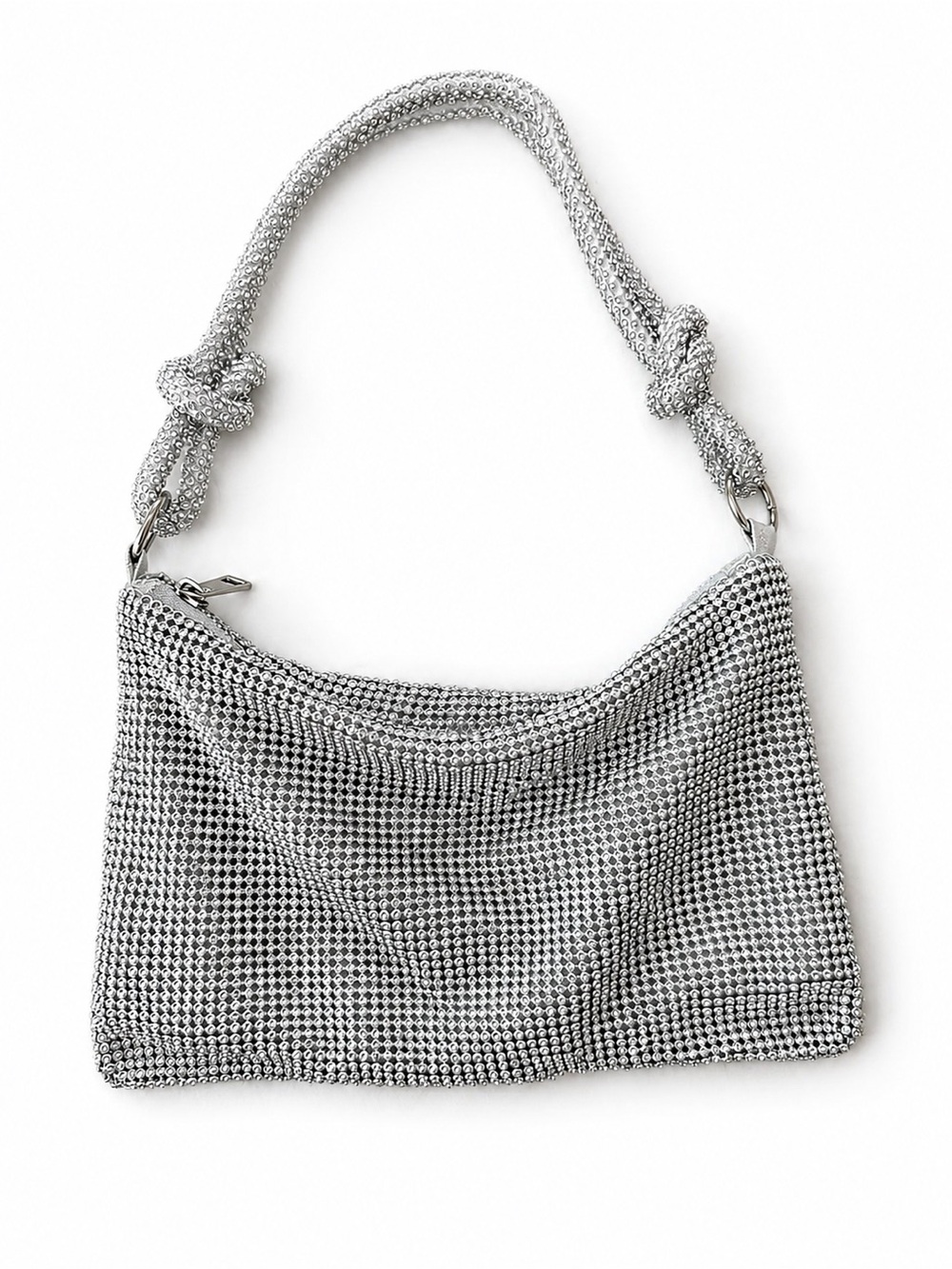 Silver Glass Mesh Rhinestone Shoulder Bag
